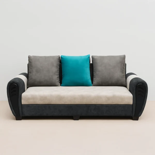 Velvet-Sofa: Modern 3-Seater Two-Tone Couch with Art Deco Sculpted Arms | Living Room Sofa