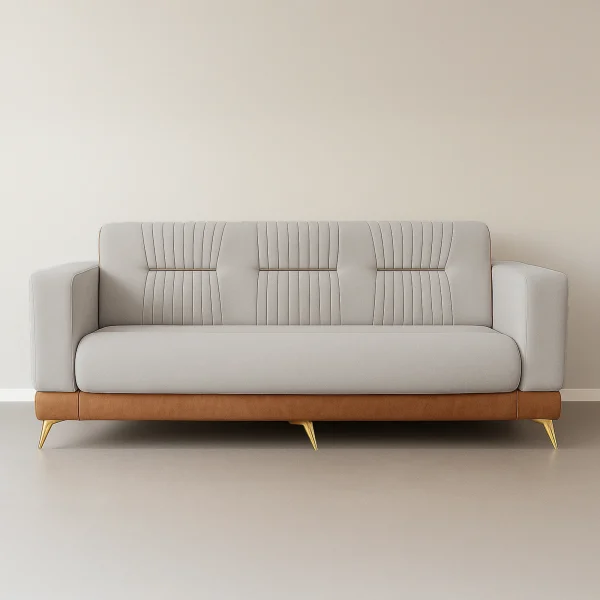 Milan Light Grey & Tan Modern 3-Seater Sofa