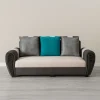 Velvet-Sofa: Modern 3-Seater Two-Tone Couch with Art Deco Sculpted Arms | Living Room Sofa
