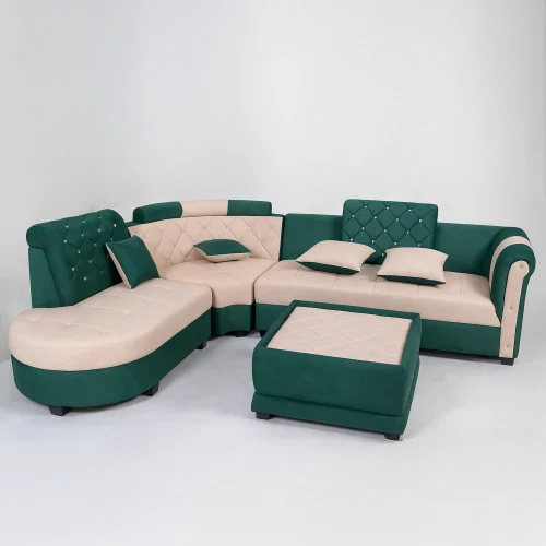 Majestic Crystal-Tufted Curved Sectional Sofa - Green