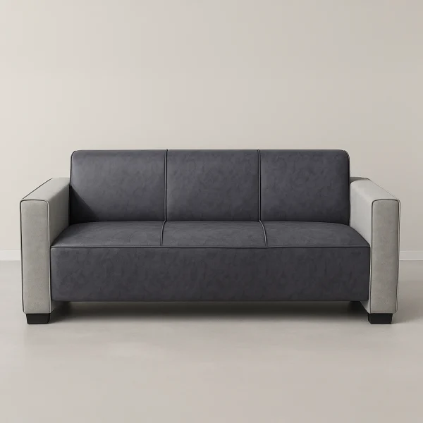 Modern Two Tone Faux Leather Sofa with Track Arms & Piped Trim