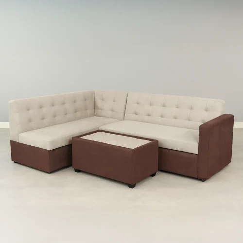 Modern Two Tone Tufted Corner Sectional Sofa Set with Matching Quilted Ottoman