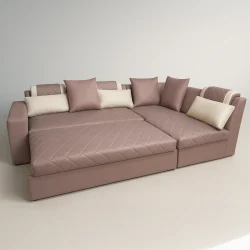 Tufted Lounge Rose Sofa: Convertible L-Shaped Sectional with Pull-Out Sleeper Bed & Pillows