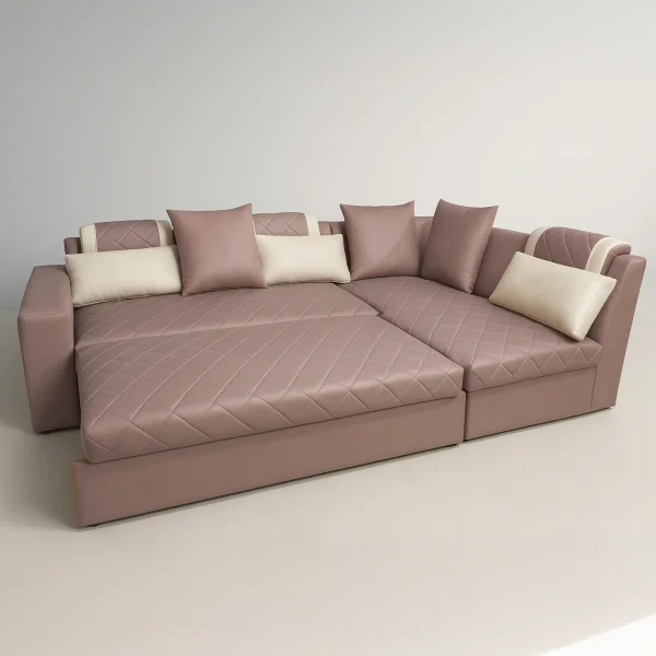 Tufted Lounge Rose Sofa: Convertible L-Shaped Sectional with Pull-Out Sleeper Bed & Pillows