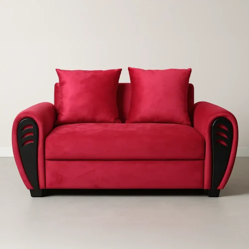 Ruby Red Velvet Sofa: A Luxurious & Modern Compact Loveseat with Art Deco Accents