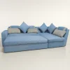 Tufted Lounge Sky Blue Sofa: Convertible L-Shaped Sectional with Pull-Out Sleeper Bed & Pillows