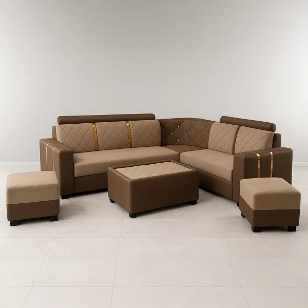Modern Luxury Two Tone Corner Sectional Sofa Set with Quilted Seating