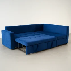 Modern Royal Blue Velvet Convertible Sectional Sofa Bed
