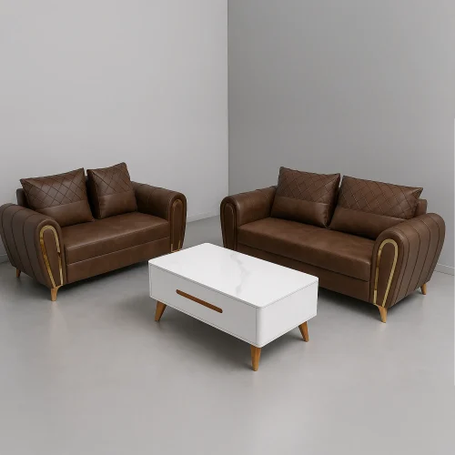 Sofa Set Chocolate & Gold
