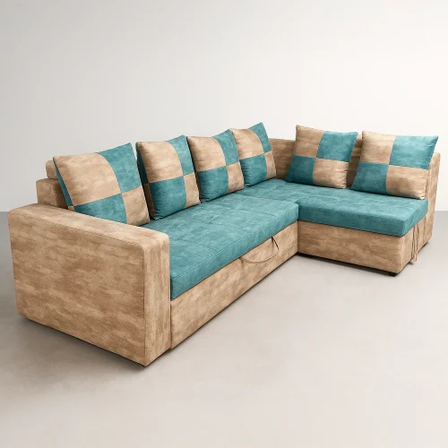 Teal & Beige Corner Sofa