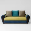 Velvet-Sofa: Modern 3-Seater Two-Tone Couch with Art Deco Sculpted Arms | Living Room Sofa