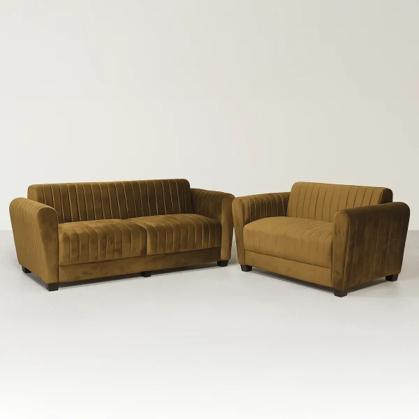 Monroe Art Deco Channel Tufted Brown Sofa Set