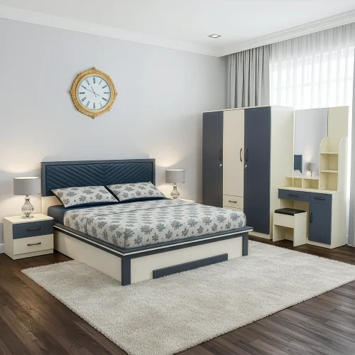 Bristol Contemporary 5-Piece Bedroom Set | Chevron Upholstered Bed & Two-Tone Wardrobe