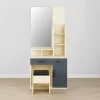 Bristol Modern Dressing Table & Stool Set | Two-Tone Vanity with Mirror & Multi-Storage