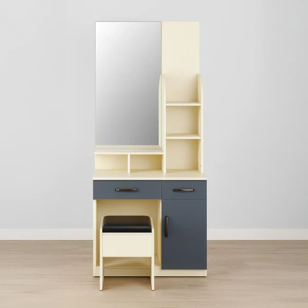 Bristol Modern Dressing Table & Stool Set | Two-Tone Vanity with Mirror & Multi-Storage