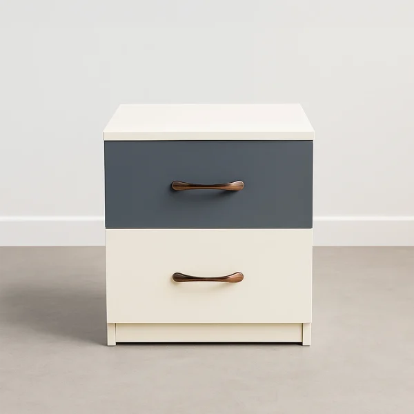 Bristol Modern Two-Tone Bedside Table | 2-Drawer Nightstand with Copper Handles