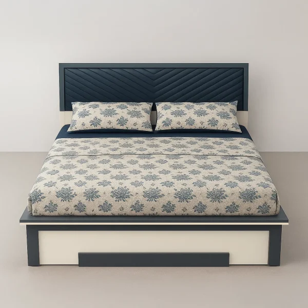 Bristol Modern Upholstered Bed with Chevron Headboard | Two-Tone Platform Storage Bed