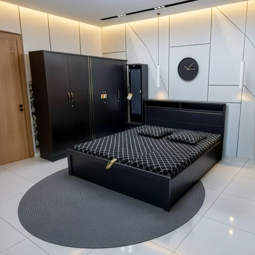 Onyx Modern Black Bedroom Set with Gold Inlay