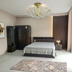 Sterling Modern Dark Wood Bedroom Set | 4-Piece Suite with Storage Bed & Gold Accents