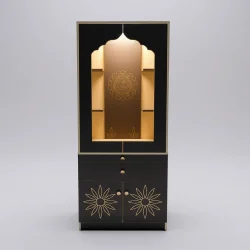Tejas Luxury Art Deco Pooja Mandir | Black & Gold Temple with LED Light & Storage