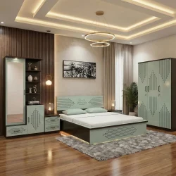 Celestia Modern Mint Green Bedroom Suite with Bed, Wardrobe, Dressing Table & Bedside Table