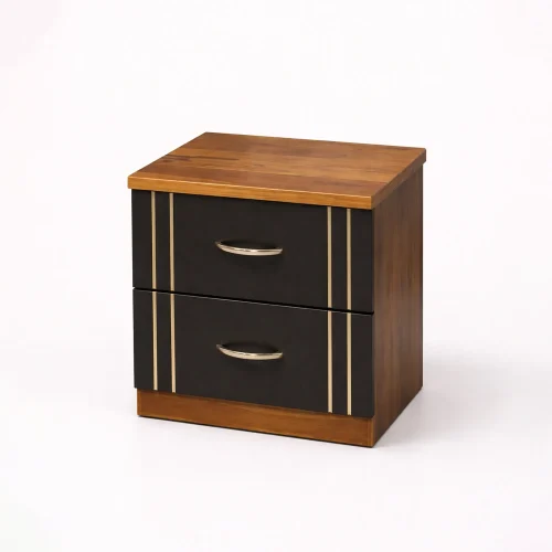 Averon Modern Walnut & Black Bedside Table