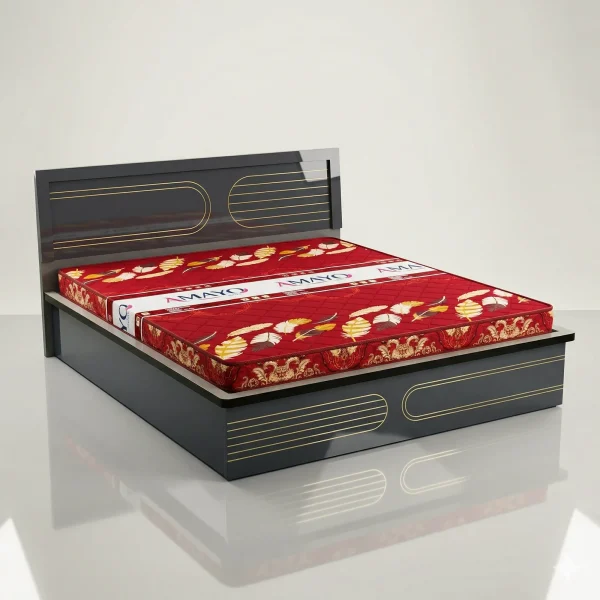 Imperia Luxury Black Designer Bed with Gold Line Pattern - Bed