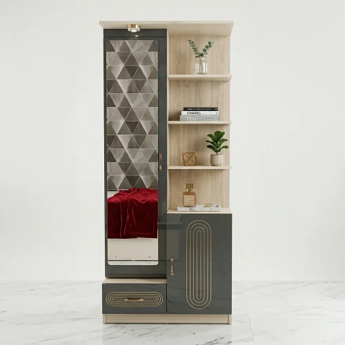 Imperia Luxury Black Dressing Table with Mirror, Shelves & Storage Cabinet