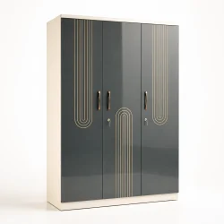 Imperia Luxury Black 3 Door Wardrobe with Gold Line Pattern