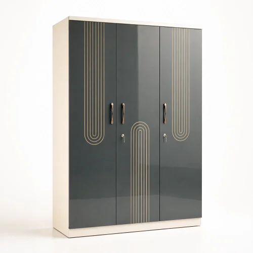 Imperia Luxury Black 3 Door Wardrobe with Gold Line Pattern