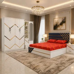 Nova Luxury White Bedroom Suite with Bed, Wardrobe, Dressing Table & Bedside Table